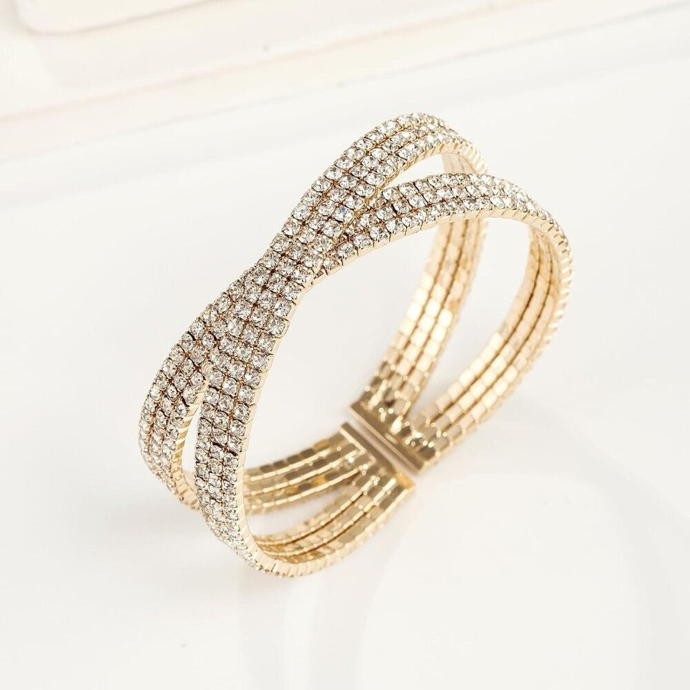 Sparkly Multi-Layer Cross Rhinestone Crystal Cuff… - image 4